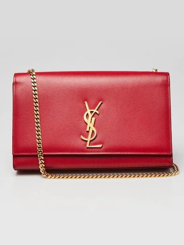 Saint Laurent Red Grained Leather Monogram Medium Kate Flap Bag